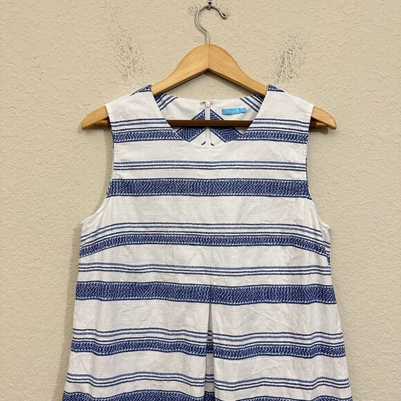 J. MCLAUGHLIN Tracy Mini Dress Striped Blue Sleeveless Shift Cotton - Picture 4 of 11
